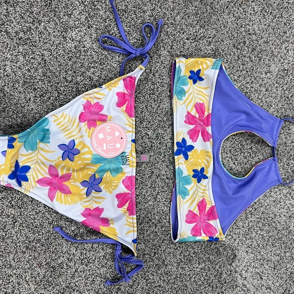 NWT! Maui And Saints Two Piece White Lilac Floral Swimsuit Size L - Picture 3 of 8